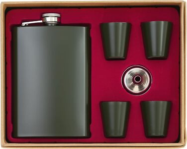 Набір фляга з нержавіючої сталі з келихом та воронкою • Військовий дизайн • Зелений • 9 oz / 265 ml • Для піших прогулянок