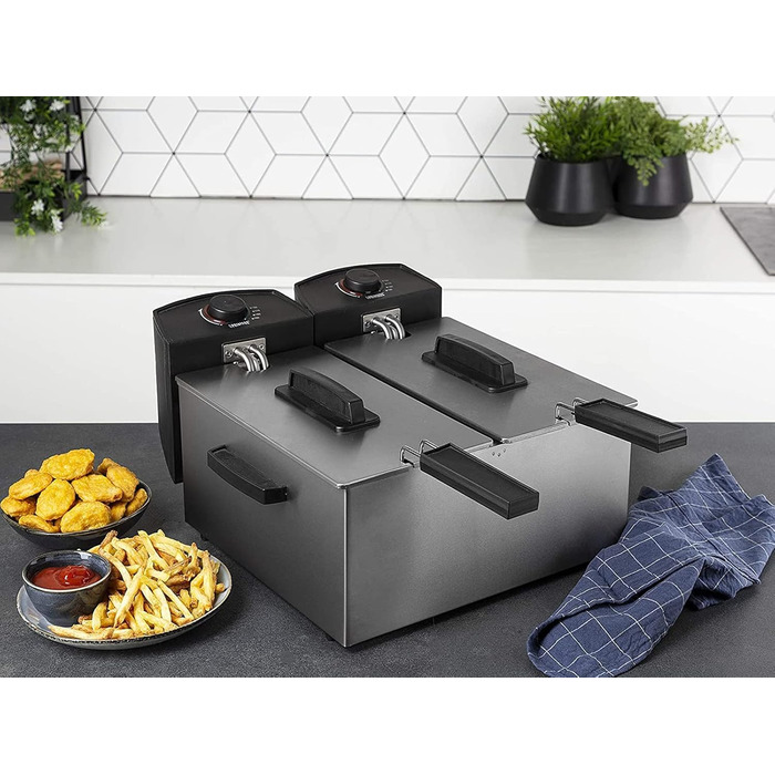 Princess 183123 Stainless Steel Double Deep Fryer - 2 x 3 Liters (2 x 1800 Watts) with Cold Zone Function, 6 L