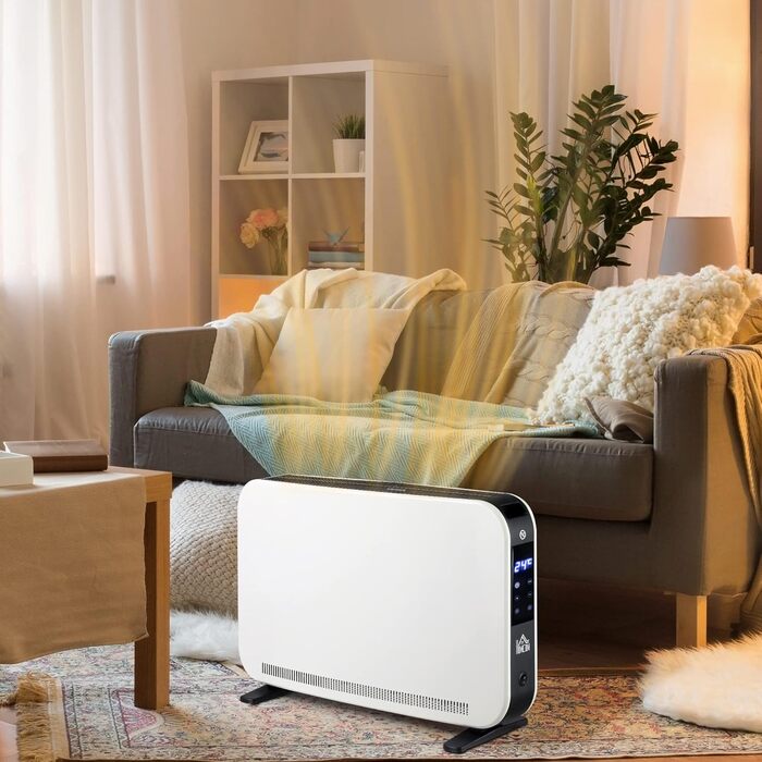 Електричний обігрівач HOMCOM 2000W з 3 режимами нагріву, LED-дисплеєм та таймером, для приміщень до 18 м²