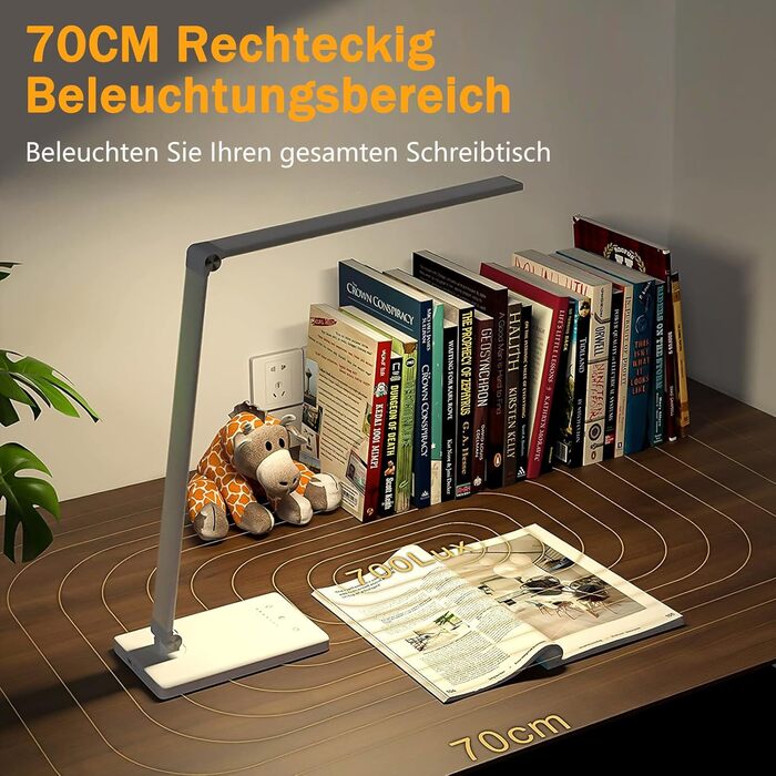 LED лампа настільна з димуванням, 5 кольорів та 10 рівнів яскравості, захист очей, USB-зарядка, для дітей, офісу, читання, модель #2