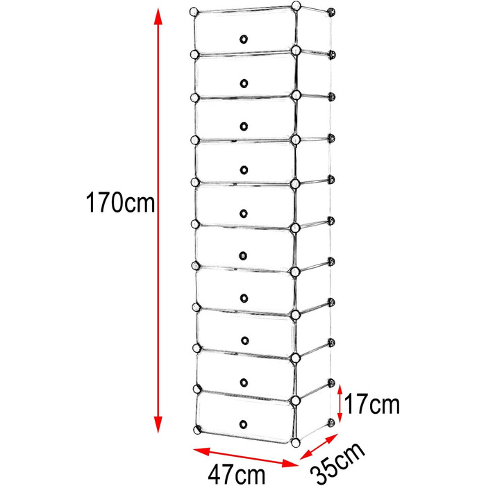 WOLTU Shoe Box, Shoe Storage, Set of 10, Stackable Design, for 20 Pairs, with Door, Hooks, 40x30x170 cm, White (47 x 35 x 170 cm, White)