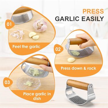Пресс для часнику з нержавіючої сталі з важелем, дерев'яний ручка, прес для часнику, подрібнювач часнику, кухонний гаджет, легкий у чищенні