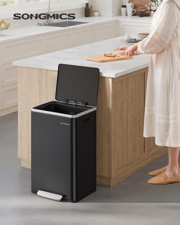 Відро для сміття SONGMICS 50 л, нержавіюча сталь, знімний внутрішній відро, Softclose, LTB595E01 (чорний)