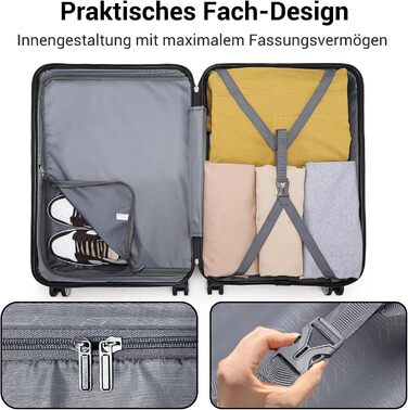 Чемодан-валіза KONO з ABS+PC: міцний, з TSA-замком та 4 колесами (52 см, чорний)