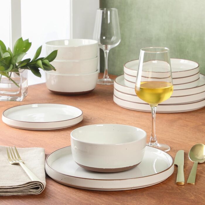 Сервіз набір 16-ти частинний Gibson Elite Northrock Steingut для 4 осіб: тарілки та миски, білий з ручним розписом, кераміка (Northrock)