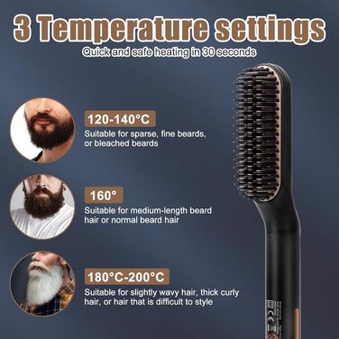 Електрична щітка для випрямлення бороди Bartglätter для чоловіків 3 в 1, 3 температурні режими (120-200°C), швидкий нагрів за 30 секунд, для дому та салону