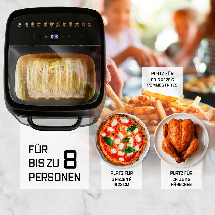 Фритюрниця повітряна GOURMETmaxx XXL з 2 камерами та сенсорним дисплеєм | 12.5 л об'єм | Фритюрниця без олії, 2 рівні