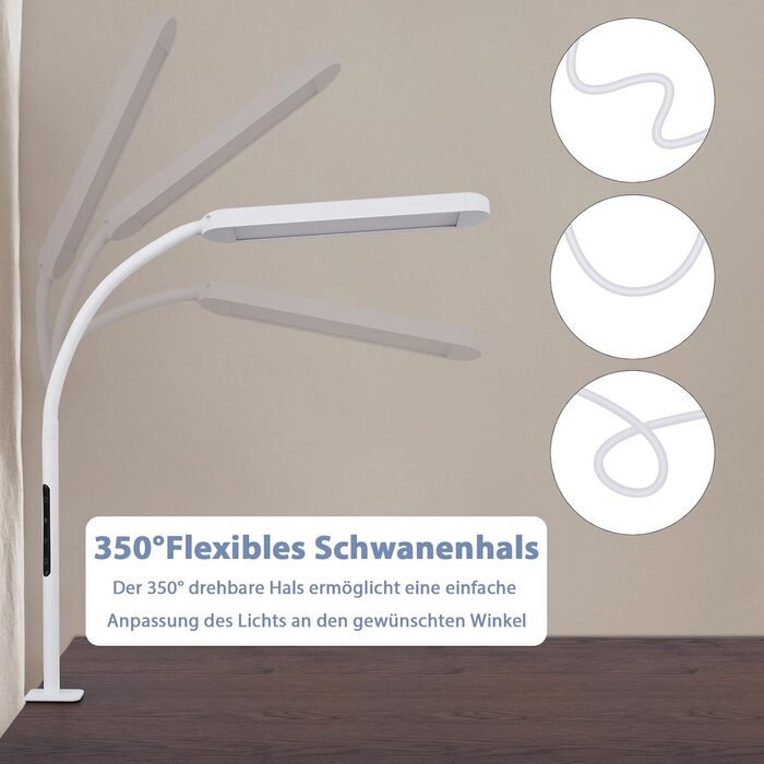 Лампа для столу Homefire LED з кріпленням, диммування: чорна, 5 рівнів яскравості, 5W, гнучка, захист очей, денне світло для офісу та робочого кабінету (Вилка EU)