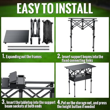 Складаний туристичний стіл Garllen 82x40 см, 2 положення висоти (44/70 см), знімний стіл зі сталі, для пікніка, грилю, саду та кемпінгу