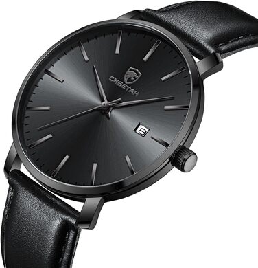 Чоловічий годинник CHEETAH Minimalistische, аналоговий кварц, водостійкий 3 ATM, з шкіряним ремінцем, з датою, спортивний годинник для молоді (Чорний/Чорний)