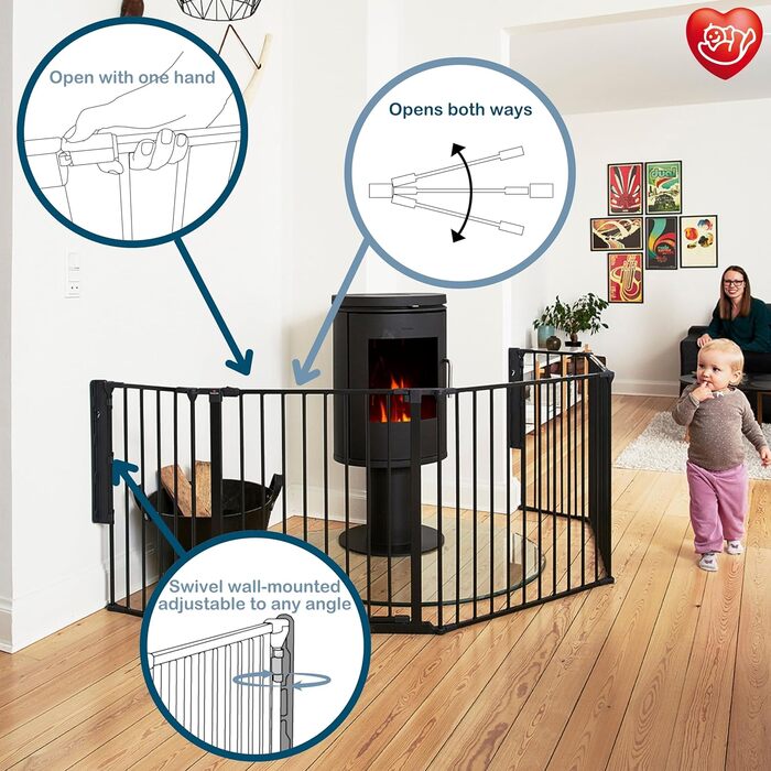 Захисне бар'єр BabyDan Flex XXL для каміну та сходів, чорний (90-278 см)