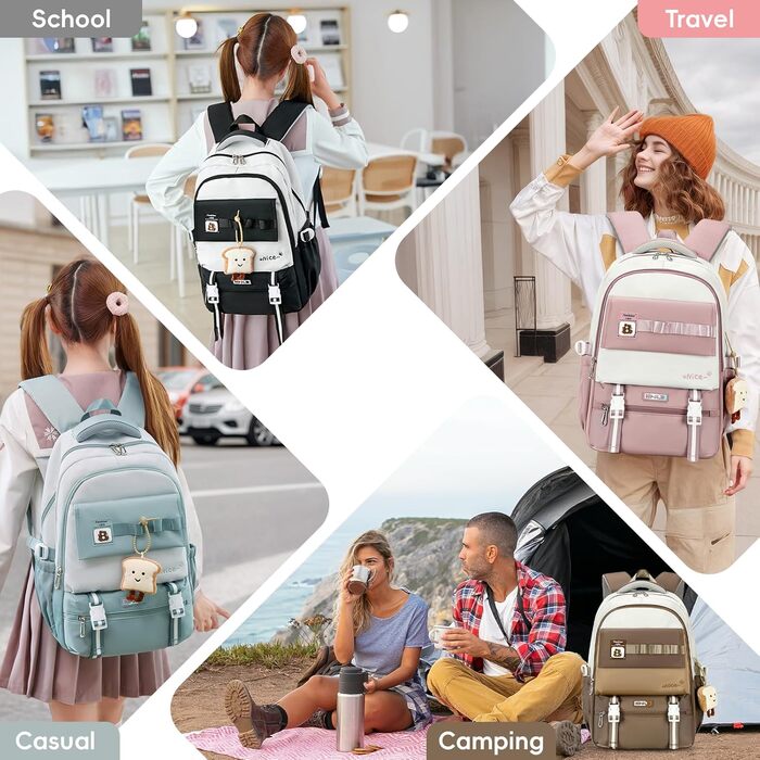 Шкільний рюкзак для дівчаток-підлітків, великий рюкзак для класу 5-12, стильний рюкзак-daypack з нейлону для гімназії, реального училища та університету, зелений