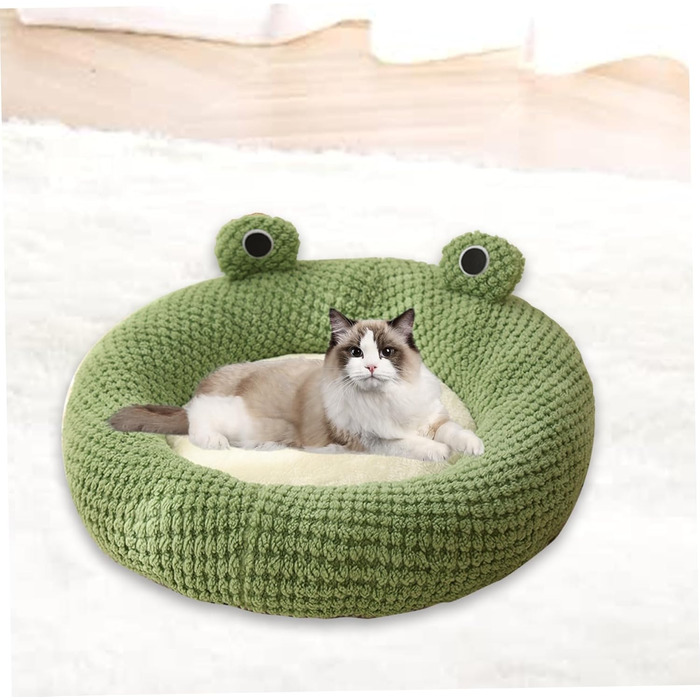 Килимок для кота з капюшоном у вигляді жаби, м'який, круглий, знімний, для зими та осені, антиковзаючий, з підкладкою, милий, мультяшний, теплий