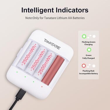 8 x Акумулятори Li-Ion AA з зарядним пристроєм, 1.5V, 2500 mAh, білі