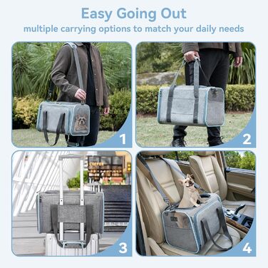 Транспортна сумка для кота Petsfit, зелена, S, двостороння (сіро-блакитна), розширювана, з підстилкою з флісу