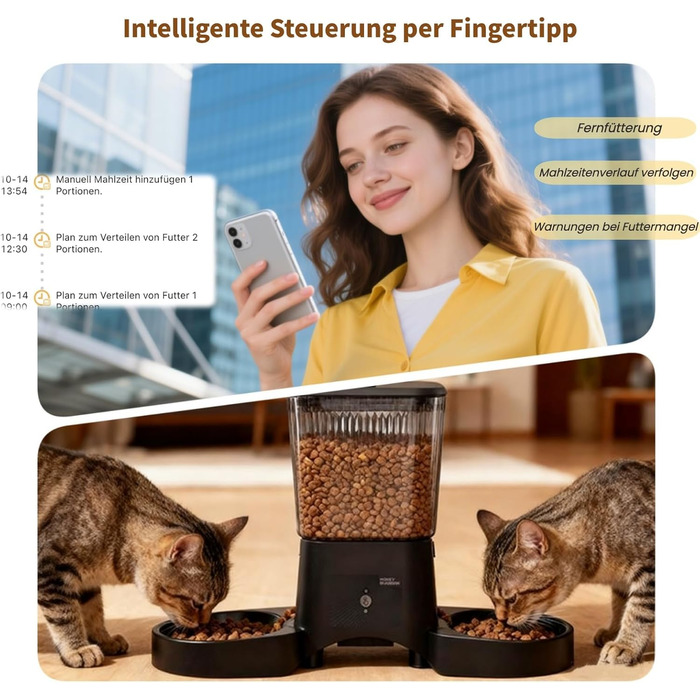 Автоматичний годівниця для котів HoneyGuardian з Wi-Fi та 2/4 мисками, 5G, чорний