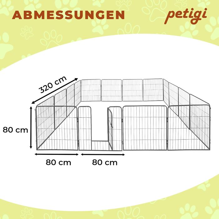 Вольєр для цуценят Petigi: сталевий вольєр-клітка, розкладний, 80x80 см, сітка 47 мм, для саду