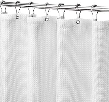 Драпіруваний душовий завіс, білий, вафельний візерунок, тканинний, міцний, готельна якість, 183x244 см