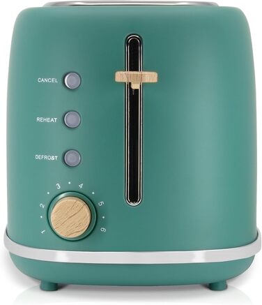 Тостер Nordic з широким слотом, 2-х місний, 6 рівнів підсмажування, функція підігріву та розморожування, зйомний піддон для крихт, північний дизайн, 870 Вт, зелений
