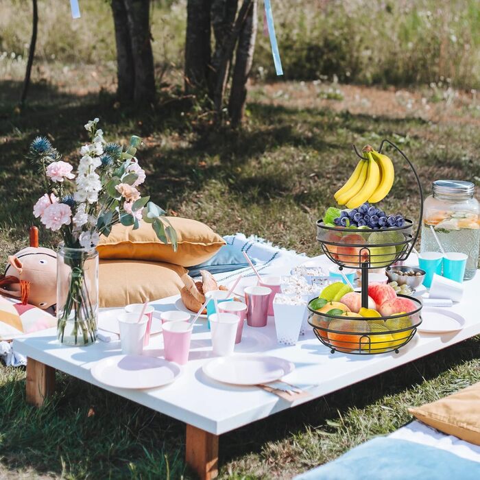 Металева фруктова тарілка Bomclap на 2 ярусах з тримачем для бананів - бронзового кольору
