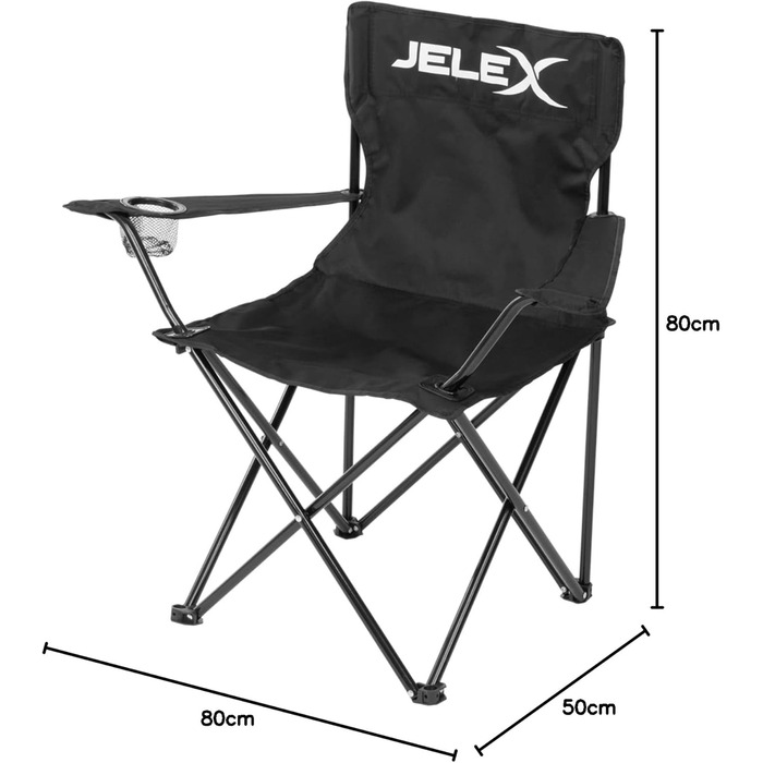 Складний туристичний стілець JELEX Expedition з підлокітниками та тримачем для напоїв, чорний