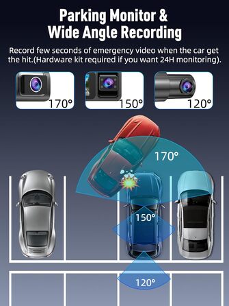 Автомобільний відеореєстратор 3-в-1 (передній, внутрішній та задній), 4K+1080P+1080P, 5GHz WiFi, IPS екран 3.16