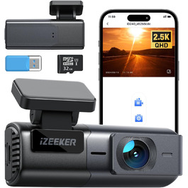iZEEKER Dashcam 2.5K: Автомобільна камера з Wi-Fi, 1440P, 32GB, Нічне бачення, WDR, G-сенсор, Loop-запис, Паркувальний режим 24/7
