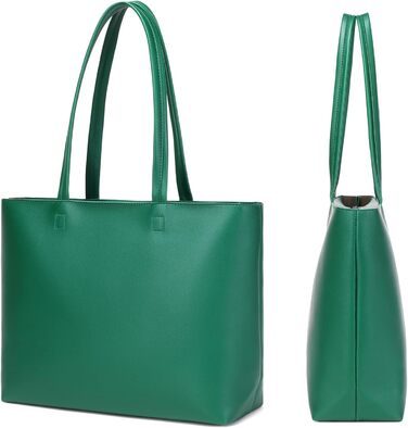 Жіноча сумка-шопер з PU шкіри Dark Green для роботи, школи, покупок з блискавкою та внутрішніми кишенями