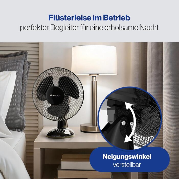 Вентилятор Clatronic® з функцією гойдання | Тихий вентилятор 2 швидкості | Діаметр 23 см | Настільний вентилятор 30W | VL 3601 (Чорний)
