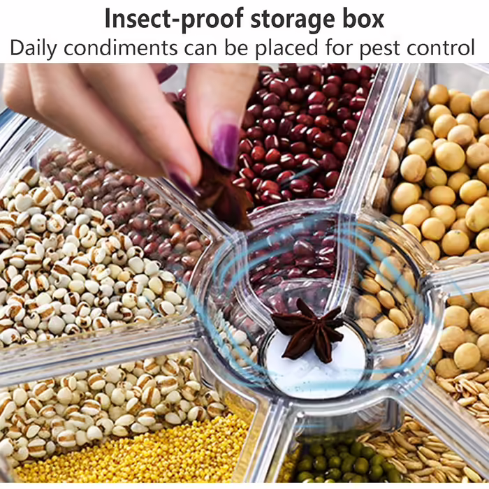 360° Swivel Cereal Storage Food Dispenser with 6 Compartments, Rice Storage Container, Dry Food, Fruit Storage Box, Swivel Food Storage Bucket, for Home