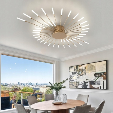Підвісна люстра GOECO золота, сучасна LED, 128x128 см, 42 Вт, 4500 лм