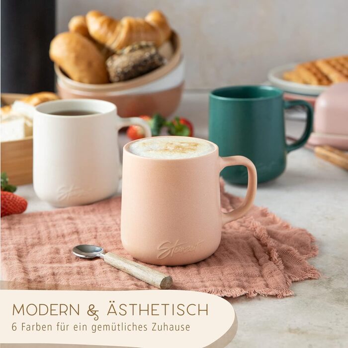 Stone Age Design Coffee Cups (6x350ml) - 100% Handmade Coffee Mugs - Set of 6 Unique Pastel Colors - Large 350ml Mug Suitable for Any Beverage
