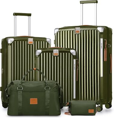 Набір валіз Joyway 5шт з ABS, розширюваний, з TSA замком, 4 колеса, набір для подорожей, зелений