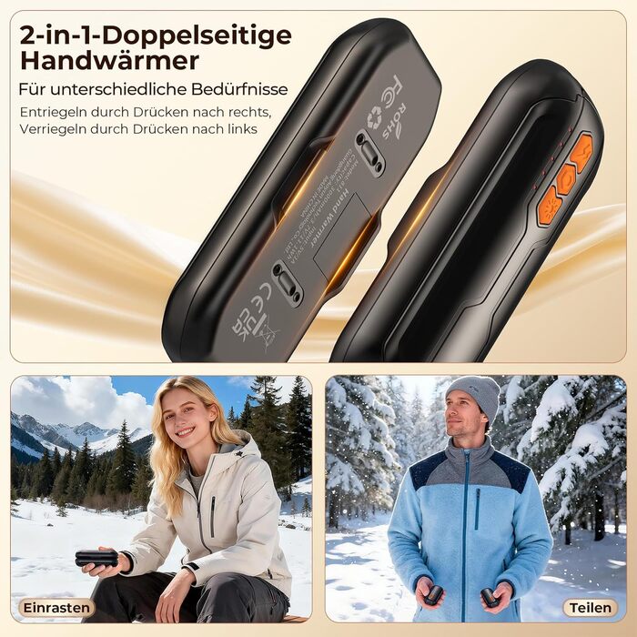 Електричні грілки для рук VIWAVE (2 шт) з LED, USB-зарядка, 5 температурних режимів, для кемпінгу, подарунок для жінок та чоловіків