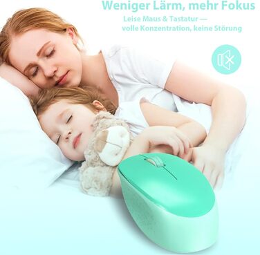 Бездротовий комплект клавіатури та миші Leadsail K786 з цифровою клавіатурою QWERTZ (німецька версія) - тиха клавіатура, 2.4 GHz, USB Nano приймач для ПК/ноутбука (зелений)