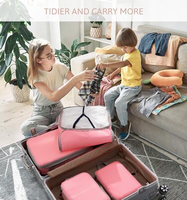 Набір кубиків-органайзерів для валіз Meowoo (4шт) - рожевий. Кубики для подорожей, компресійні, водонепроникні, для ручної поклажі та валізи (XL, L, 2xM)