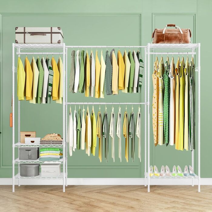 Розширюваний вішак для одягу, металева штанга для одягу, розсувний гардероб з гачками (білий)
