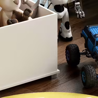 Vida Designs wooden toy box, white, with lid, blankets and blankets, for children