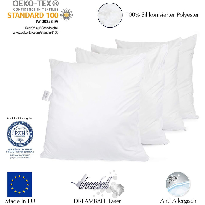 H&F Heimtextilien Top Quality Cushion 80x80 4-Piece Set | Allergy-Friendly Pillow with Oeko-TEX Certified | Cover: 100% Microfiber | Filling: 1100 Grams Polyester 4 80 x 80 cm