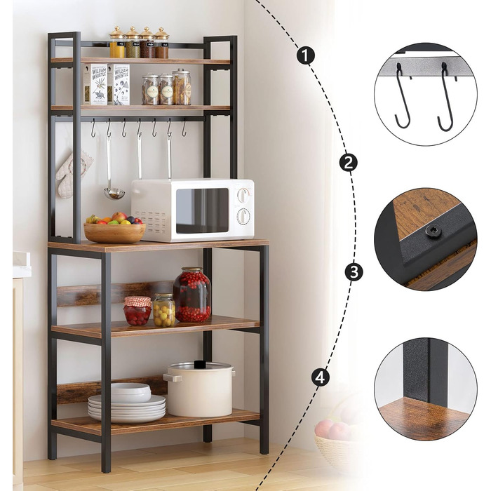 Стелаж для кухні SogesHome 5-ярусний, з гачками, 80x40 см, вінтаж