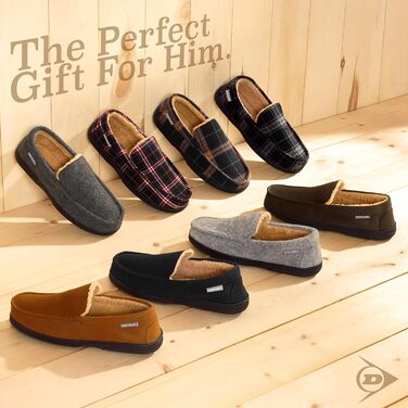 Чоловічі домашні тапочки-мокасини Dunlop з піною Memory Foam та флісовою підкладкою, антиковзкі, розмір 41-46 (43 EU), чорні