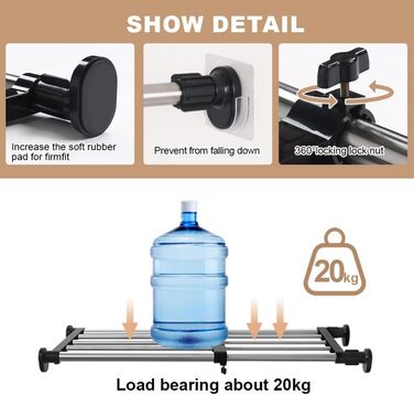 Hershii Extendable Closet Shelf, Expandable Wardrobe Rack, Adjustable Closet Organizer, Pull-Out Closet Divider, Clothes Rod, Closet Metal Storage, for Closet, Kitchen, Bathroom, Black (101-152.5cm/39.76-60.04inches)