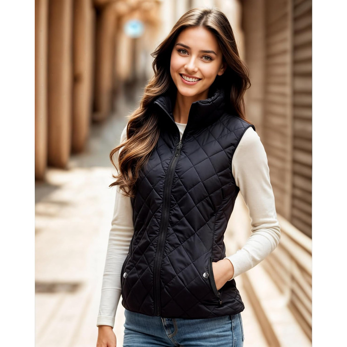 Жіноча пуховестелька NY Threads, обтислий крій, легка, з коміром-стійкою, стеганий, на блискавці, колір чорний