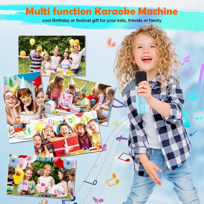 Дитяча караоке-машина з 2 мікрофонами, Bluetooth, світлові ефекти, для дітей 3-12 років