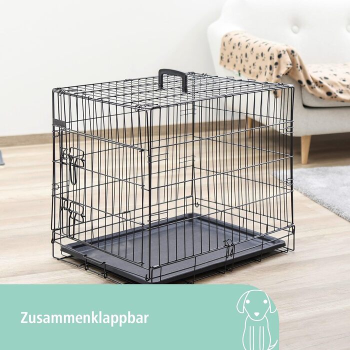 Кірбл Pet Gittertransportbox - переносна клітка для собак, чорна, метал, 63x48x57 см, з висувною пластиковою підставкою