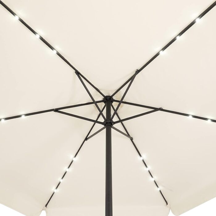 Kingsleeve® Parasol LED Lighting UV Protection 80+ Solar Protective Cover 330cm Large Crank Volant Balcony Terrace Garden Parasol Market Umbrella Cream