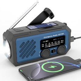 Радіо на сонячній батареї з ручним приводом, 2000mAh, AM/FM, прийом погоди, LED-ліхтарик, Powerbank для екстрених випадків, SOS-сигнал – для дому та активного відпочинку