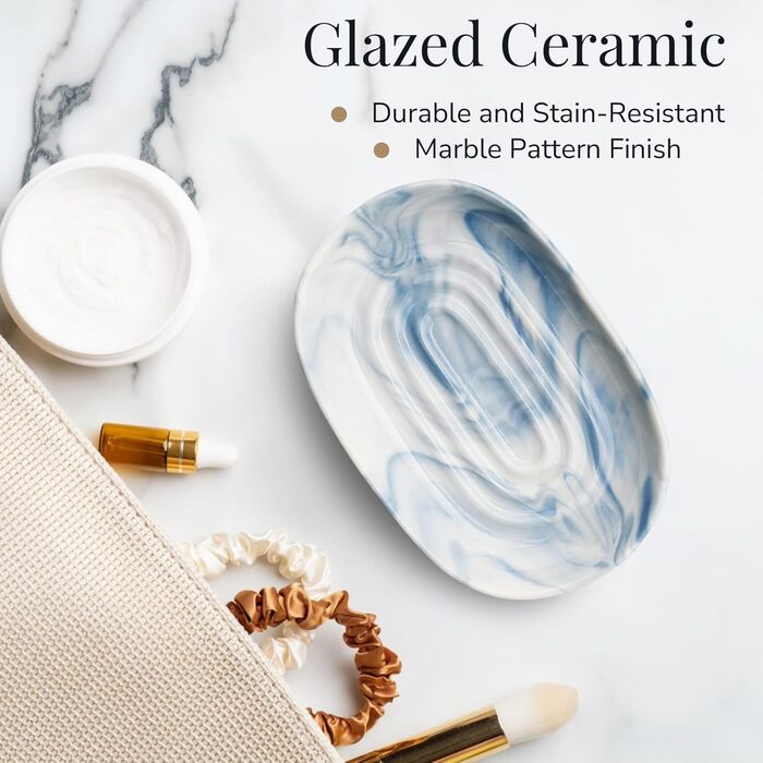 Миска для мила YoHyien з кераміки, антиковзна, блакитна | Мильниця для ванної, душу та кухні