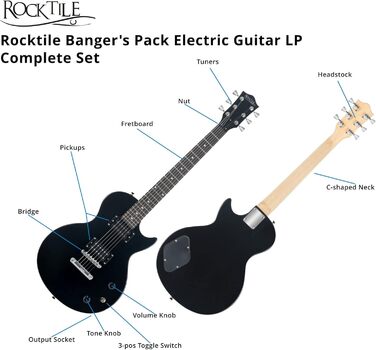 Електрогітара Rocktile Banger's Pack Kompletset - Чорний (Комплект: підсилювач, чохол, кабель, ремінь, медіатори, запасні струни, навчальний матеріал з CD/DVD)
