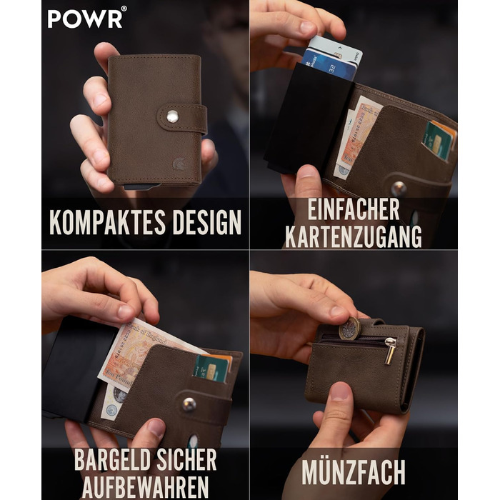 Чоловічий металевий картхолдер POWR Wallet з відділенням для монет. Мінімалістичний картхолдер для чоловіків (темно-коричневий)